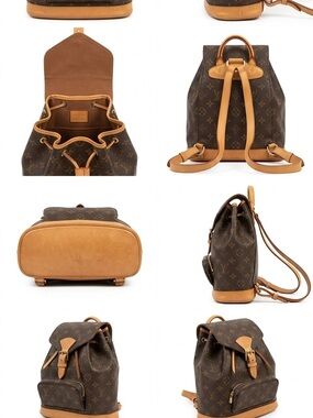 Louis Vuitton Brown Monogram Backpack with Tan Leather Trim